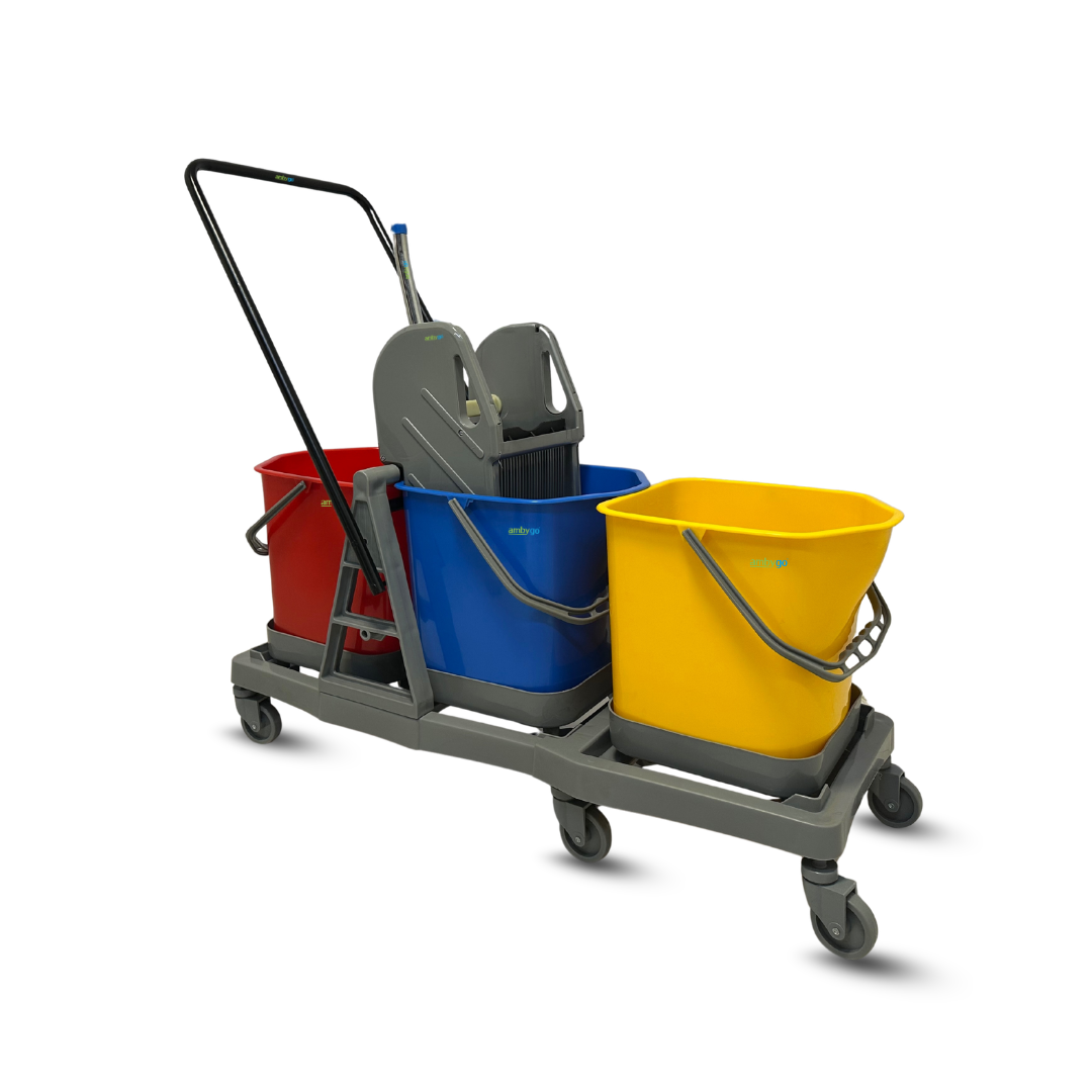 3 Bucket Mop Wringer Trolley