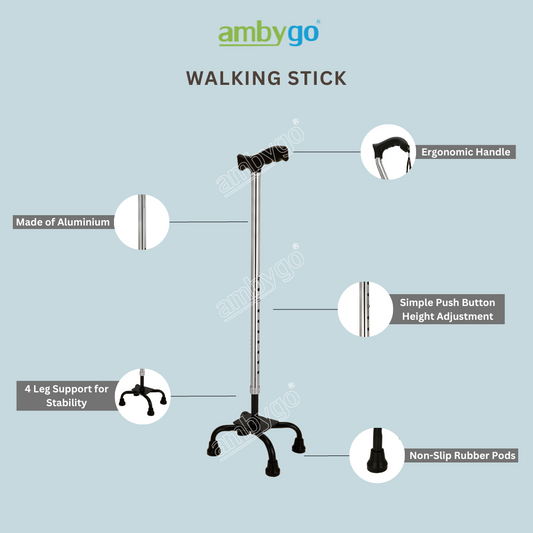 Ambygo® Walking Stick Aluminium Quadripod