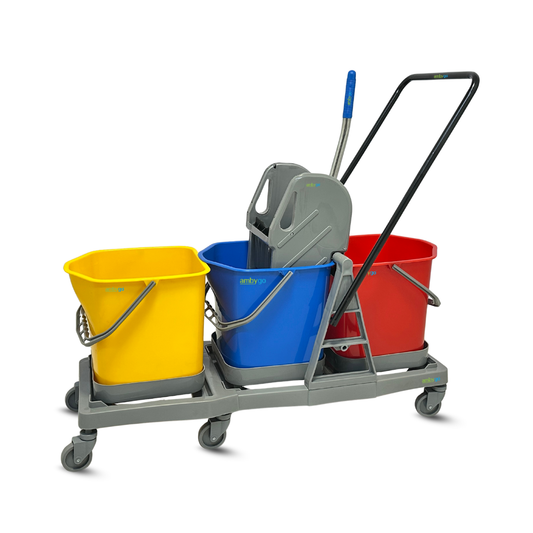 3 Bucket Mop Wringer Trolley