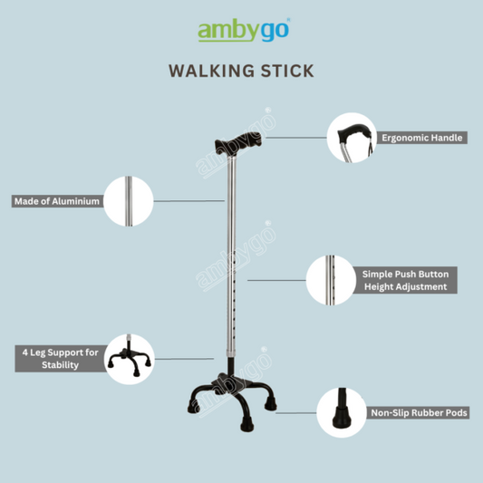 Ambygo® Walking Stick Aluminium Quadripod