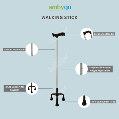 Ambygo® Walking Stick Aluminium Tripod