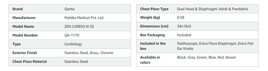 QANTA Stethoscope ZEN CARDIO III SS