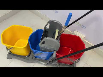 3 Bucket Mop Wringer Trolley